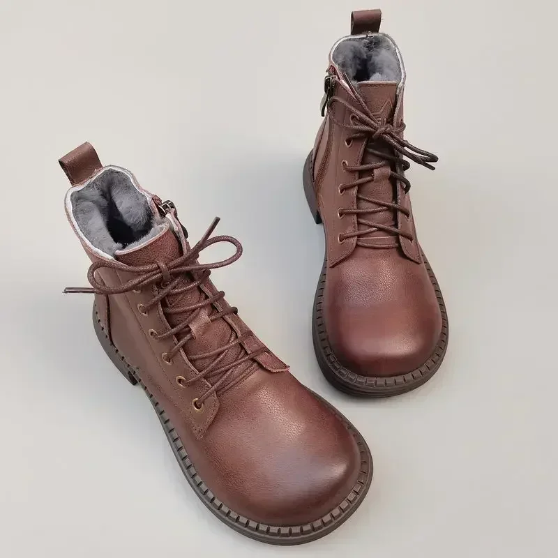 HavenStone™ Wide Toe Genuine Leather Wool-Lined Winter Boots – Women’s Mid-Calf Lace-Up Sheepskin Snow Boots 2