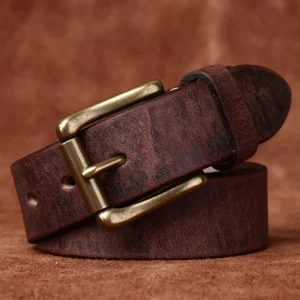 InkCraft™ 3.3cm Genuine Leather Unisex Belt – Vegetable Tanned Cowhide with Copper Pin Buckle 1