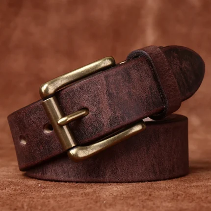 InkCraft™ 3.3cm Genuine Leather Unisex Belt – Vegetable Tanned Cowhide with Copper Pin Buckle 1