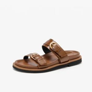 Liora™ Handmade Leather Slide Slippers – Women’s Double Strap Genuine Cowhide Sandals 7