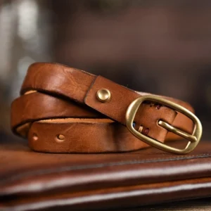 SaddleLuxe™ Retro Slim Leather Belt for Women – Genuine Cowhide with Solid Copper Buckle 1