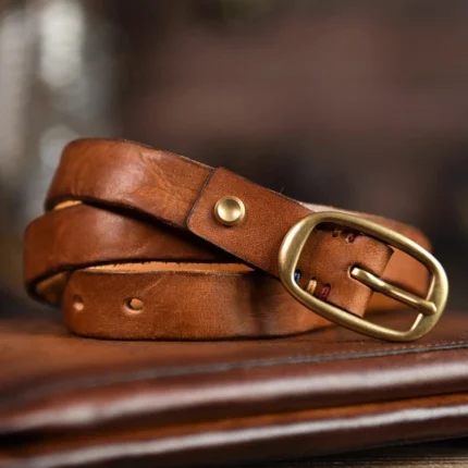 SaddleLuxe™ Retro Slim Leather Belt for Women – Genuine Cowhide with Solid Copper Buckle 1