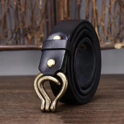 Vermonte™ Men’s 3.2CM Woven Leather Belt – Genuine Cowhide & Copper Buckle 1