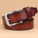 BELLEFORGE™ 2.8CM Women’s Full-Grain Leather Designer Belt – Coffee Brown & Red Genuine Cowskin 5