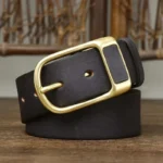 WESTMARCH™ 3.8CM Retro Cowboy Leather Belt – Brass Buckle Cowskin Jeans Strap 4