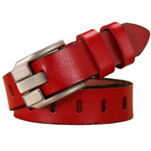 BellaEdge™ 2.8cm Women’s Genuine Leather Belt – Red Cowskin Belt with Classic Pin Buckle