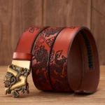 DRAGONCREST™ 3.5CM Carved Dragon Genuine Leather Belt – Carved Dragon Pattern Automatic Buckle 3