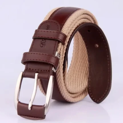 Terrova™ 3.4CM Unisex Woven Canvas Belt – Casual PU Leather Accent Strap for Men & Women 2