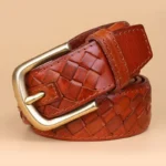 BRAIDFORGE™ 3.8CM Men’s Woven Leather Belt – Genuine Cowskin with Copper Buckle 4