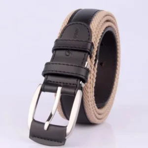Terrova™ 3.4CM Unisex Woven Canvas Belt – Casual PU Leather Accent Strap for Men & Women 1