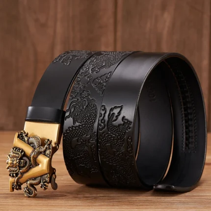 DRAGONCREST™ 3.5CM Carved Dragon Genuine Leather Belt – Carved Dragon Pattern Automatic Buckle 2