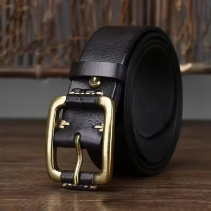 TrueCraft™ 3.8cm Natural Cowskin Leather Belt for Men – Quality Copper Buckle Jeans Belt 2