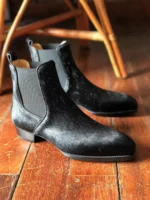 Regal Hoof™ Horsehair Chelsea Boots – Handmade Square Toe Leather Sole Ankle Boots for Men 1