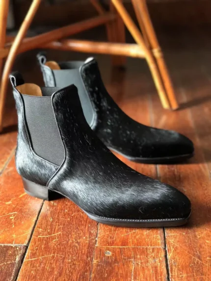 Regal Hoof™ Horsehair Chelsea Boots – Handmade Square Toe Leather Sole Ankle Boots for Men 1