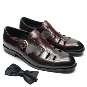 Alveron™ Men’s Genuine Leather Dress Sandals – Closed Toe Buckle Strap Formal Summer Shoes 1