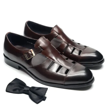 Alveron™ Men’s Genuine Leather Dress Sandals – Closed Toe Buckle Strap Formal Summer Shoes 1