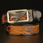 SkyValor™ Eagle Wings Leather Belt for Men – 3.5cm Split Leather with Flying Eagle Buckle 4