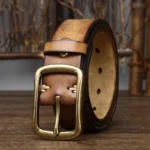 Ironridge™ 3.8CM Men’s Genuine Frosted Cowhide Belt – Strap with Copper Buckle 1