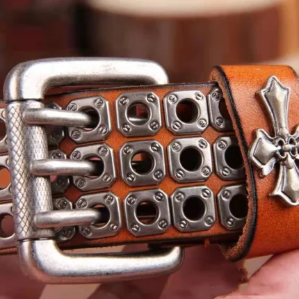 Ironhide™ | Men’s Studded Cowhide Punk Rock Belt – Handmade Retro Tactical Leather Belt for Jeans 1