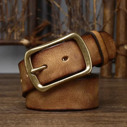 Ironridge™ 3.8CM Men’s Genuine Frosted Cowhide Belt – Strap with Copper Buckle 2