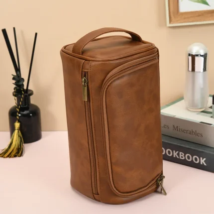 Rovello™ Men’s Hanging Vintage Travel Toiletry Bag – Waterproof Vintage PU Leather Travel Cosmetic Case 2