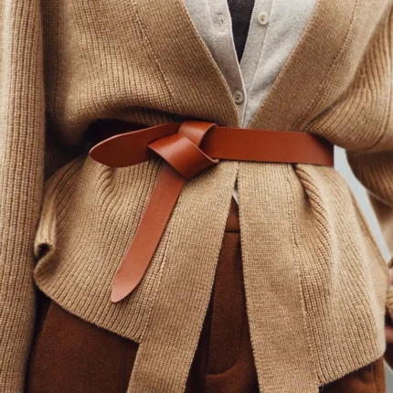 ELEGANCEKNOT™ 2.8CM Women’s Genuine Leather Knot Belt – Slim Waistband for Dresses & Coats 1