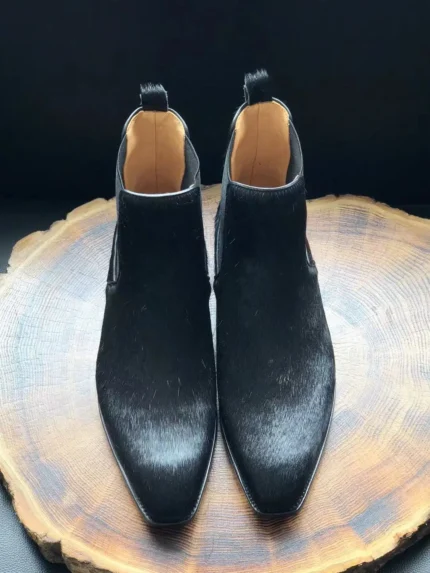Regal Hoof™ Horsehair Chelsea Boots – Handmade Square Toe Leather Sole Ankle Boots for Men 2