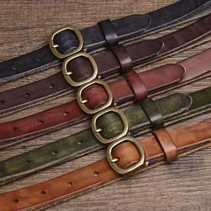 Ardenelle™ Women’s 2.3CM Slim Cowhide Leather Belt – Retro Copper Buckle Casual Waistband 2