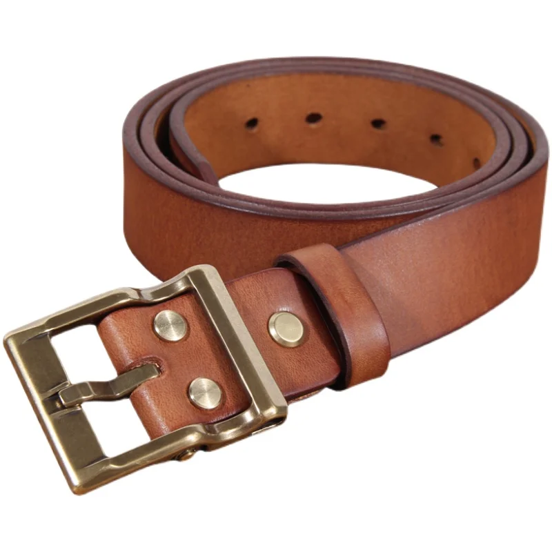 BrassReign™ Men's Rock Style Cowhide Leather Belt – Solid Brass Pin Buckle 3.8cm 6