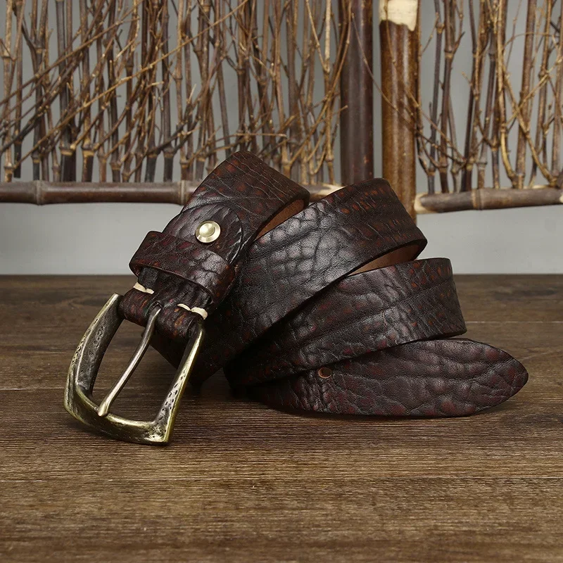 IronHeritage™ 3.8cm Full-Grain Leather Belt – Men’s Vintage Copper Buckle Belt for Jeans 3