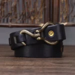 Vermonte™ Men’s 3.2CM Woven Leather Belt – Genuine Cowhide & Copper Buckle 4