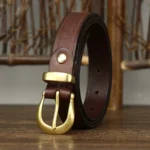 LUXETONE™ 2.4CM Genuine Leather Women Belt – Copper Buckle Waist Strap for Jeans & Dresses 3