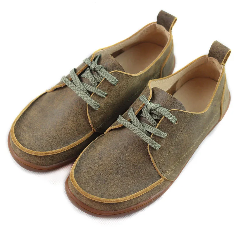 Everbound™ | Unisex Wide-Toe Genuine Leather Lace-Up Flats – Handmade Couple’s Low-Top Shoes for Daily Comfort