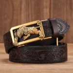 ARTFORCE™ Tang Grass Tiger Buckle Leather Belt – 3.5CM Automatic Business Belt for Men 4