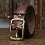 Ironridge™ 3.8CM Men’s Genuine Frosted Cowhide Belt – Strap with Copper Buckle 3