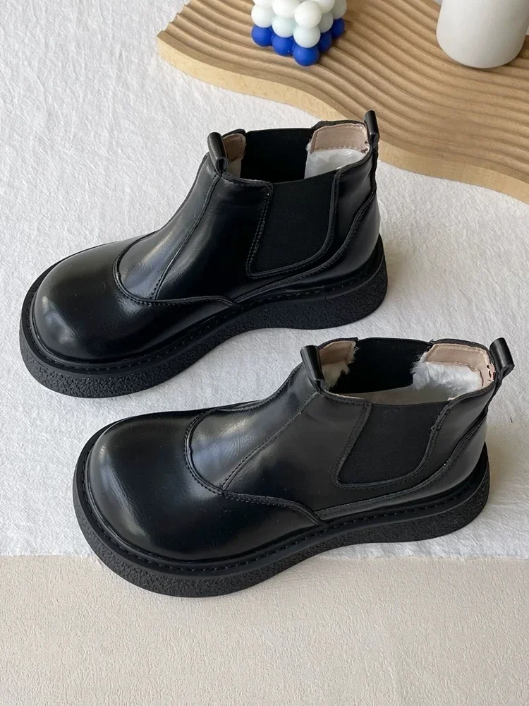 MoriMuff™ Retro Chelsea Boots – British-Style Platform Ankle Boots with Plush Warm Lining