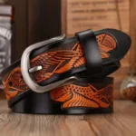 IronTalon™ Eagle Shells Punk Leather Belt – Men’s Handcrafted Cowhide Strap with Pin Buckle 1