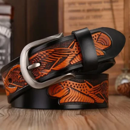 IronTalon™ Eagle Shells Punk Leather Belt – Men’s Handcrafted Cowhide Strap with Pin Buckle 1