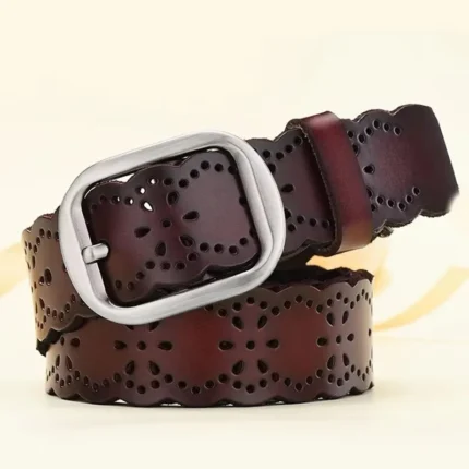 VeraLuxe™ 3.8CM Genuine Hollow-Out Leather Belt – Fashion Women’s Cutout Strap for Jeans & Dresses 1
