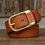 WESTMARCH™ 3.8CM Retro Cowboy Leather Belt – Brass Buckle Cowskin Jeans Strap 3