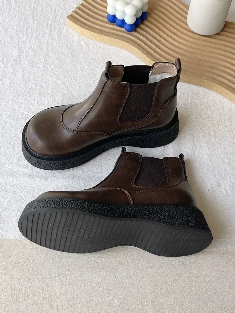 MoriMuff™ Retro Chelsea Boots – British-Style Platform Ankle Boots with Plush Warm Lining