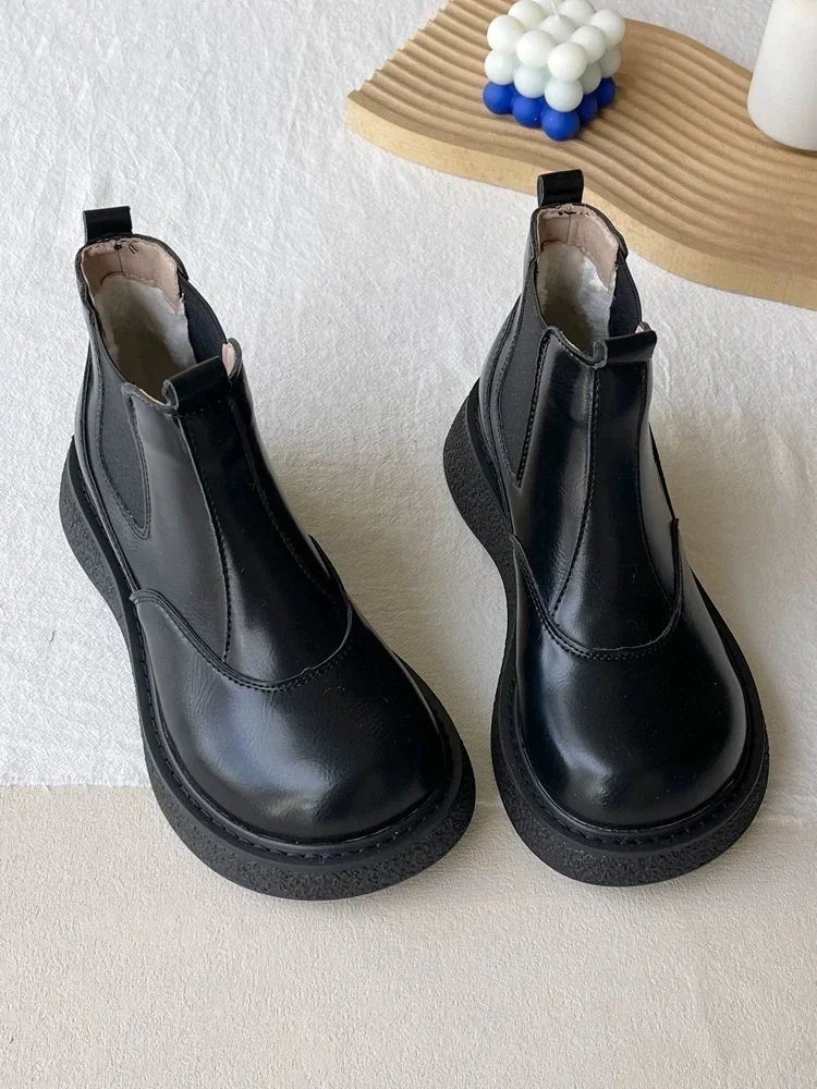 MoriMuff™ Retro Chelsea Boots – British-Style Platform Ankle Boots with Plush Warm Lining