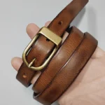 Vellette™ 1.7cm Women’s Genuine Leather Belt – Retro Narrow Cowhide Belt with Copper Buckle for Casual & Dress 1