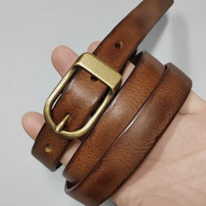 Vellette™ 1.7cm Women’s Genuine Leather Belt – Retro Narrow Cowhide Belt with Copper Buckle for Casual & Dress 1