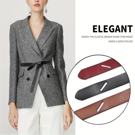 ELEGANCEKNOT™ 2.8CM Women’s Genuine Leather Knot Belt – Slim Waistband for Dresses & Coats 2