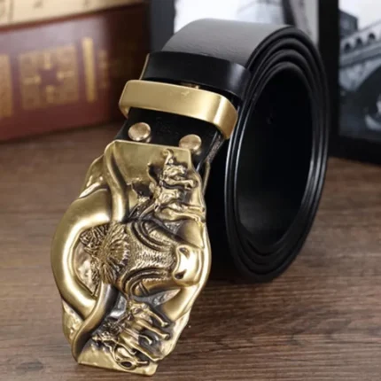 Oxforge™ 3.8CM Men Real Leather Belt – Ancient Brass Oxen Buckle Jeans Belt 2