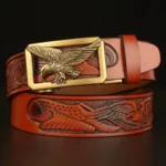 SkyValor™ Eagle Wings Leather Belt for Men – 3.5cm Split Leather with Flying Eagle Buckle 6