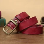 RIDESTONE™ 3.3CM Men’s Genuine Western Designer Belt – Copper Buckle for Jeans 4