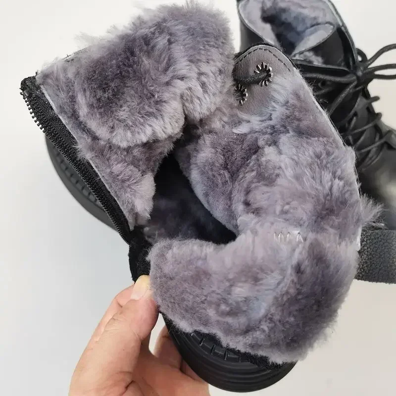 HavenStone™ Wide Toe Genuine Leather Wool-Lined Winter Boots – Women’s Mid-Calf Lace-Up Sheepskin Snow Boots 6