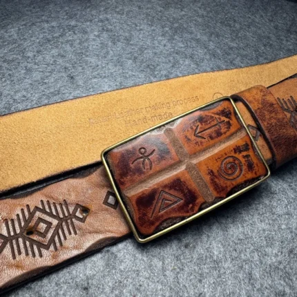 ToughGuy™ 3.8cm Classic Horseshoe Belt Full-Grain Leather Belt – Copper Horseshoe Buckle Men’s Retro Jeans Belt 2